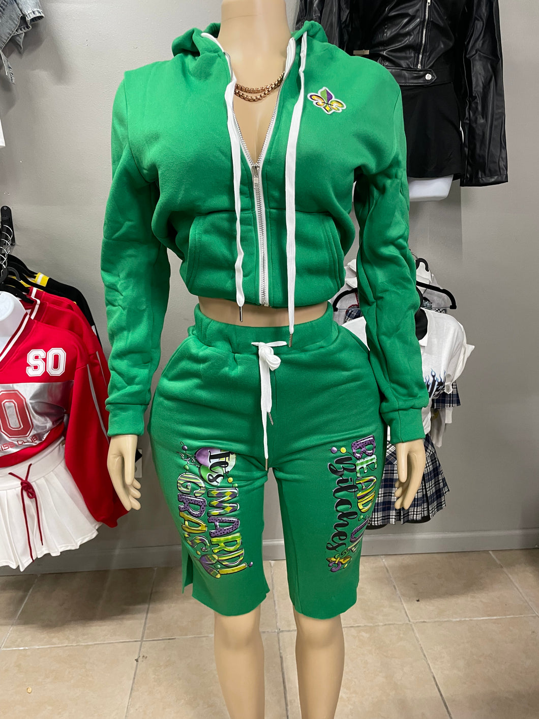 Lazy Girl Mardi Gras Bead-Up Tracksuit